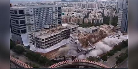 7-8 numbered Buildings built at Mind Space were demolished in Hyderabad on Saturday