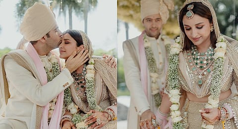 Actor Parineeti Chopra and Aam Aadmi Party (AAP) MP Raghav Chadha on Monday posted pictures from their fairytale wedding in Udaipur. The couple, both 34, tied the knot on Sunday in the presence of the