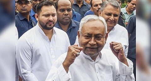 Bihar Chief Minister Nitish Kumar with Deputy Chief Minister Tejashwi Yadav | PTI