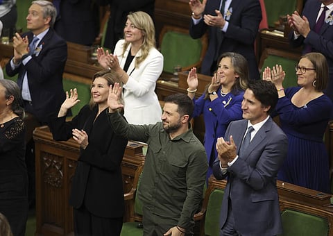 Ukrainian President Volodymyr Zelenskyy and Prime Minister Justin Trudeau recognize Yaroslav Hunka, who was in attendance in the House of Commons (Photo | AP)