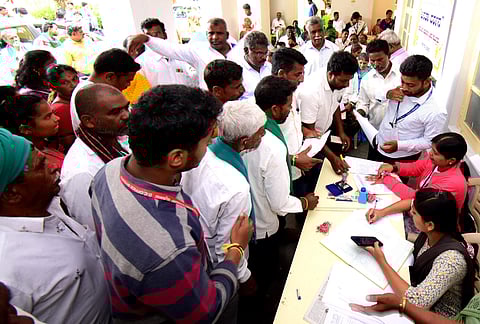 People attend the Janata Darshan in Mysuru on Monday. (Photo | Udayashankar S, EPS)