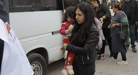 Ethnic Armenians from Nagorno-Karabakh arrive in Armenia's Goris, the town in Syunik region, Armenia. (Photo | AP)