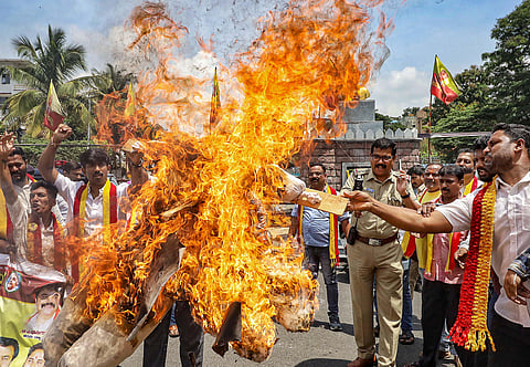 FILE PHOTO | Pro-Kannada activists during a protest against the release of Cauvery river water to Tamil Nadu. (PTI)