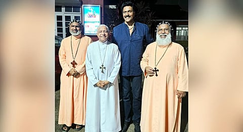 Babu Antony with Parasala Bishop Aboon Thomas Mar Eusebius, Kannur Bishop Alex Joseph Vadakkumthala and KCBC president Archbishop Baselios Cleemis