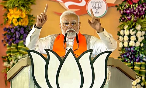 Prime Minister Narendra Modi addresses during BJP's 'Karyakarta Mahakumbh', in Bhopal. (PTI)