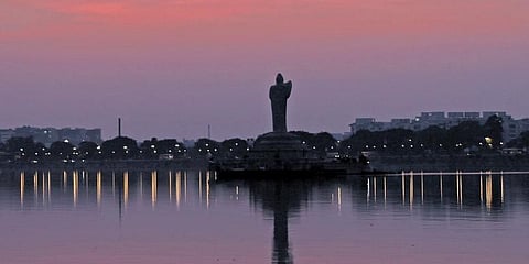 A view of Hussain Sagar Lake on a Saturday morning in Hyderabad. (Photo | Sri Loganathan Velmurugan)
