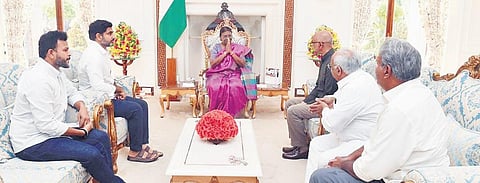 A delegation of TDP leaders called on President Droupadi Murmu at the Rashtrapati Bhavan in New Delhi on Tuesday | Express
