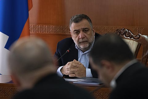 Ruben Vardanyan, the State Minister of Nagorno-Karabakh, also known as Artsakh leads a cabinet meeting in Stepanakert, the capital of the region of Nagorno-Karabakh. (Photo | AP)