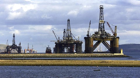 North sea oil exploration platforms lie in the Cromerty Firth in northern Scotland on March 2, 2003. (Photo | AP)