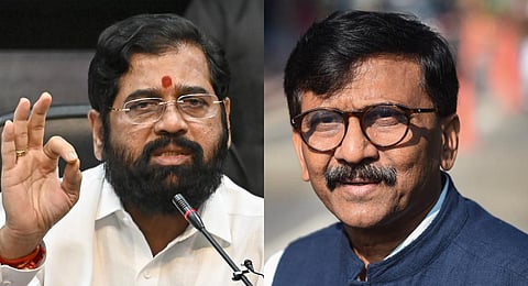 FILE - A collage of Maharashtra CM Eknath Shinde (L) and Shiv Sena (UBT) MP Sanjay Raut, used for representational purposes only. (Photo | PTI)