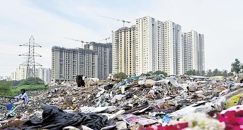 Dumping of construction debris continues near Koyambedu despite crackdown by the corporation. (Photo | P Ravikumar)