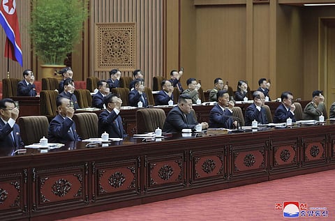 North Korean leader Kim Jong Un (front C) attending at the 9th Session of the 14th Supreme People's Assembly of the DPRK at the Mansudae Assembly Hall in Pyongyang. (Photo | AFP)