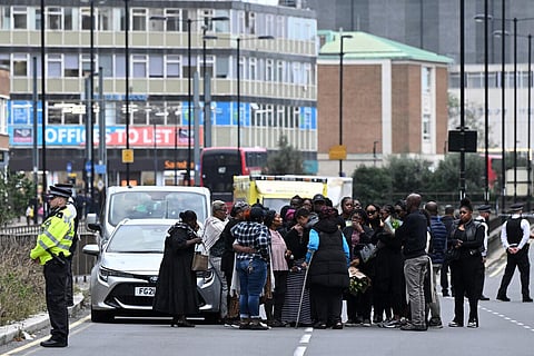 Relatives of murdered 15-year-old Elianne Andam react as they visit the scene of her murder on September 28, 2023. (Photo | AFP)