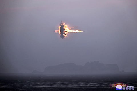 This picture released from North Korea's official Korean Central News Agency (KCNA) on September 3, 2023 shows a firing drill for simulated tactical nuclear attack at an undisclosed location.