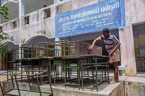Headmasters of govt schools say as the funds are very less, in some schools, the teachers have to pool in money to keep the premises clean. (Photo | V Karthikalagu)