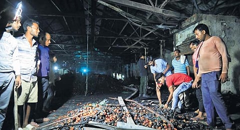 The site in Azadpur Mandi where a fire broke out on Friday | SHEKHAR YADAV