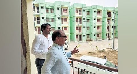 CDA chairman Anil Kumar Samal inspecting the affordable housing project at Naranpur. (Photo | Express)