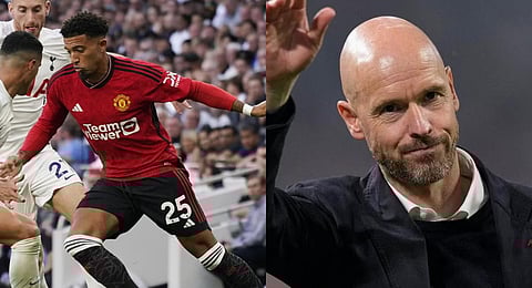 Jadon Sancho (R) and Erik Ten Hag.(Photo | AP)