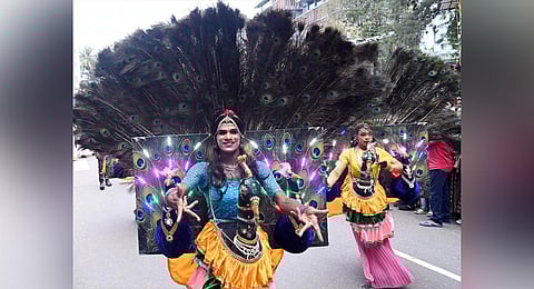 Transgender artists during the Onam procession in Thiruvananthapuram. (Photo | Vincent Pulickal)