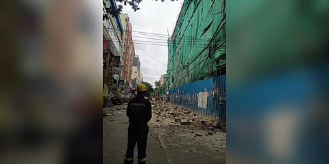 A parapet wall collapsed at a construction site in Addagutta, KPHB killing two and injuring three labourers. (Photo | Express)