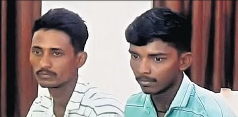 Sachin Jangamshetty (right), Vishal Selar after reaching India from Kuwait | Express