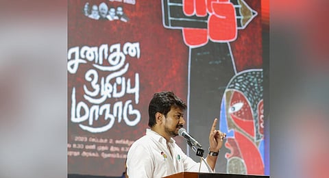 Alleging that Sanatana Dharma is against equality and social justice Udhayanidhi Stalin has said it should be eradicated. (Photo | PTI)