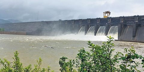 The Kadra Dam, a prominent reservoir involved in hydel power generation in Uttara Kannada district, during its full flow | Express