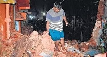 A 21-year-old youth was grievously injured after the wall of an old and abandoned building crumbled down on him at Barapathar locality following heavy rains on Thursday.