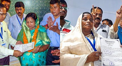 JMM candidate Baby Devi won the Dumri constituency by-election, in Jharkhand; BJP candidate Parvati Das won the Bageshwar Assembly constituency by-election, in Uttarakhand. (PTI)