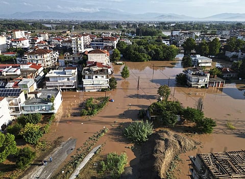 Floodwaters cover a suburb after the country's record rainstorm, in Larissa, Thessaly region, central Greece, Friday, Sept. 8, 2023. (Photo | AP)