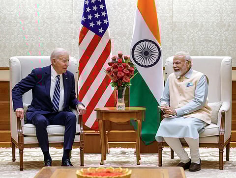 Prime Minister Narendra Modi during a meeting with US President Joe Biden in New Delhi on Friday (Photo | PTI)