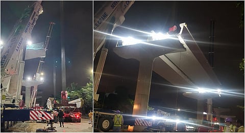 Erection of the first U-girder of Metro's Airport Line package one.