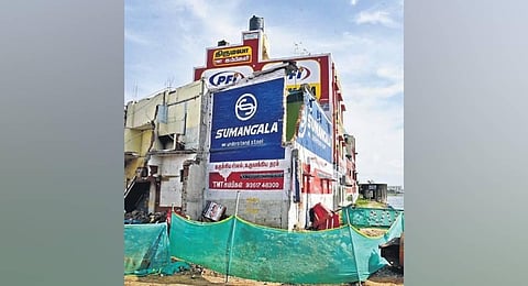 Huge drilling equipment being set up as part of the second phase of CMRL work collapsed and crashed on the first floor of a house in Porur. (Photo | Express)