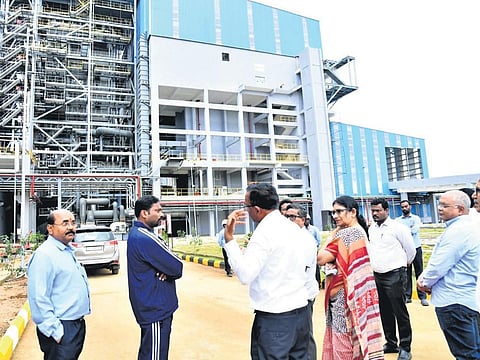 GHMC Commissioner D Ronald Rose, along with EPTRI director Vani Prasad and other officials, inspects the 14.5 MW waste-to-energy plant in Dundigal on Friday. (Photo | Express)