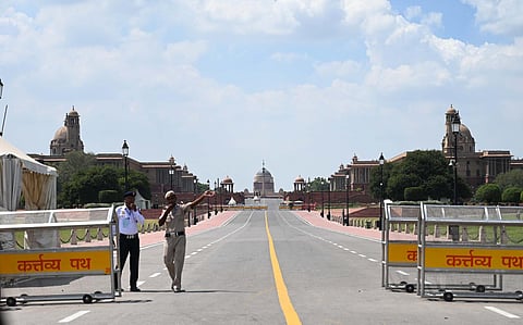 Kartavyapath deserted look ahead of the G20 Summit, in New Delhi on Friday. (Shekhar Yadav)