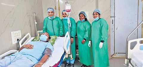 Prof RK Jena and his team with the patient after performing the BMT procedure