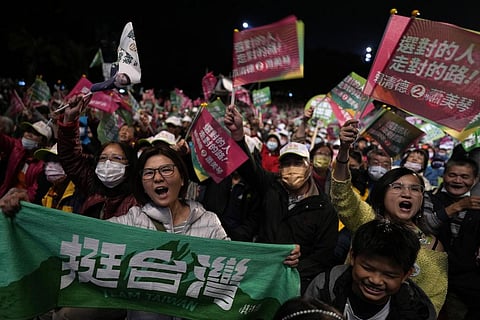 Supporters cheer for the Democratic Progressive Party during an elections rally in New Taipei City, Taiwan on Saturday, Jan. 6, 2024. (File Photo | AP)