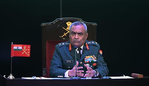 Chief of the Army Staff Manoj Pande addresses the annual press conference in New Delhi on Thursday. (Photo | Shekhar yadav)