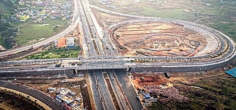 An aerial view of the trumpet bridge.