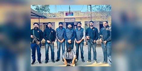 Punjab police with Pakistan-based terrorist Harvinder Rinda (Photo | Twitter)