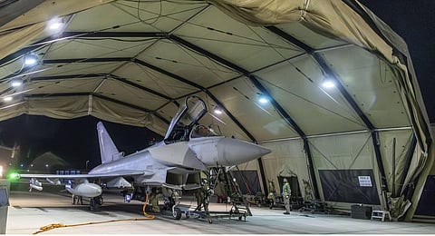 RAF Typhoon aircraft returns to base at RAF Akrotiri in Cyprus, after striking targets in Yemen. (Photo | AP)