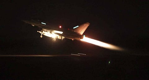 RAF Typhoon aircraft taking off from RAF Akrotiri in Cyprus, for a mission to strike targets in Yemen.(Photo | AP)