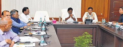 Deputy Chief Minister Mallu Bhatti Vikramarka and IT Minister D Sridhar Babu at the Praja Palana sub-committee meeting at the Secretariat in Hyderabad on Friday
