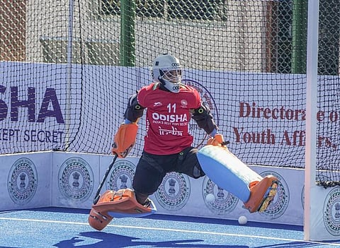 Indian women's hockey team captain Savita Punia during a training session ahead of the FIH Hockey Olympic Qualifiers match against USA in Ranchi on Friday, January 12, 2024. (Photo | PTI)