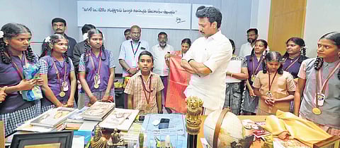 Students from Tenkasi with minister Anbil Mahesh Poyyamozhi | Express