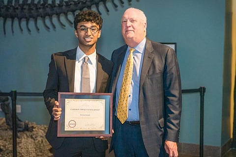 An NRI prodigy Sravan Krishna Kodali, 18 years old 12th-grade student hailing from Vijayawada, has been honored as a Cameron Impact Scholar by the Bryan Cameron Foundation. (Photo | Express)