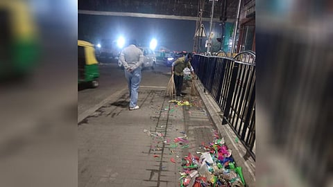 BBMP staff cleaning after New Year celebrations.