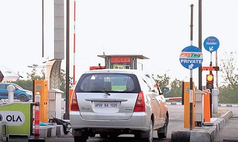 Vehicles seen leaving through the ‘FASTag Car Park’ lane at Rajiv Gandhi International Airport at Shamshabad. Image used for representation.