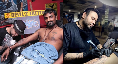 Lokesh Verma tattooing choreographer and film director Remo D’Souza
