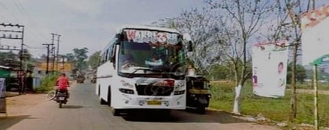 The Tamil Nadu-bound bus waiting for migrant workers at Raikia | Express